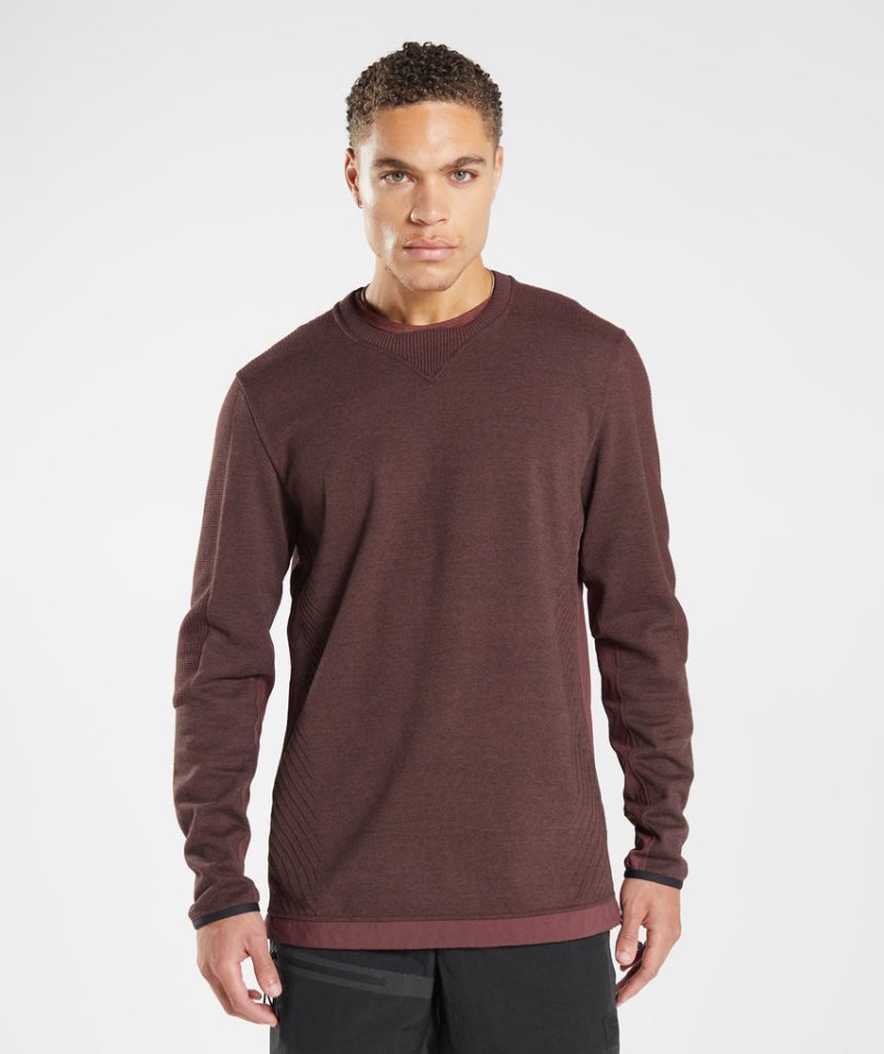 Men\'s Gymshark Retake Crew Sweatshirts Dark Brown | CA N51370